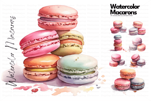 Download Vintage-style Watercolor Macarons Sweets - Watercolor Collection