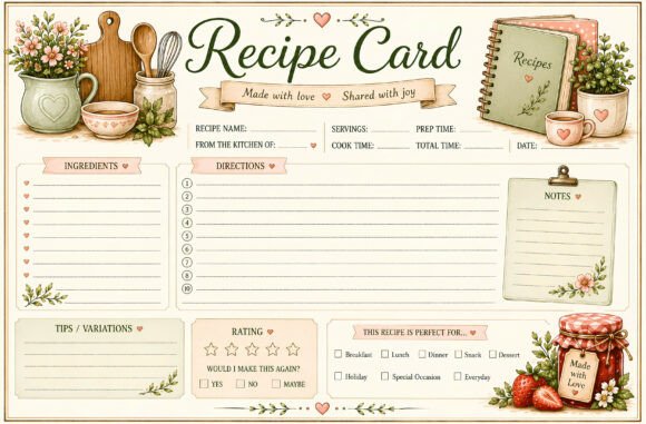 Download Vintage Watercolor Recipe Card - Watercolor Collection