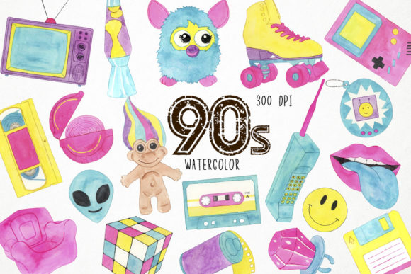 Download Watercolor 90s Clipart, Retro Clipart - Watercolor Collection