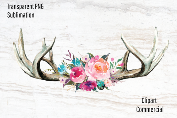 Download Deer Antlers, Bright Watercolor Flowers - Watercolor Collection