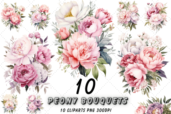 Download Pastel Peony Bouquets Watercolor Clipart - Watercolor Collection