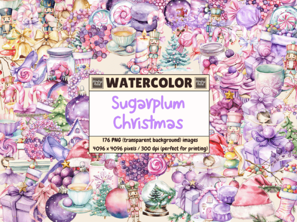 Download Sugarplum Christmas Watercolor Clipart - Watercolor Collection