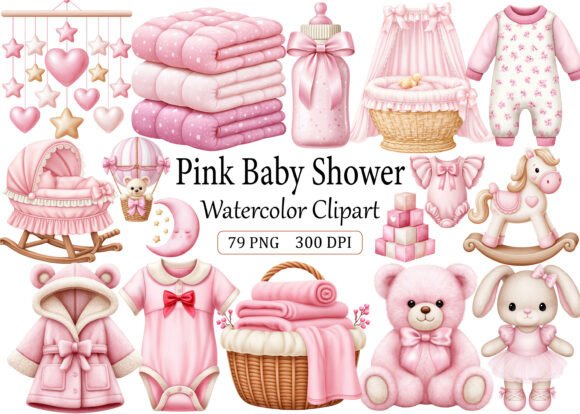 Download Pink Baby Shower Clipart Watercolor PNG - Watercolor Collection