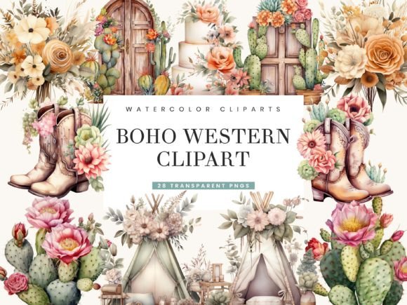 Download Watercolor Boho Western Clipart Bundle - Watercolor Collection