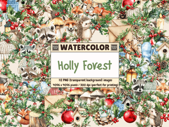 Download Holly Forest Watercolor Clipart - Watercolor Collection