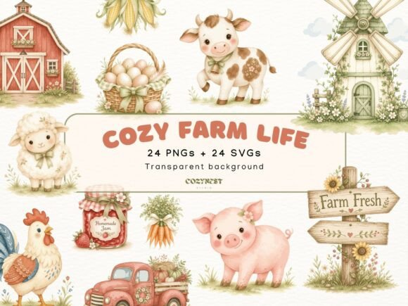 Download Farm Watercolor Cliparts. Cute Animals - Watercolor Collection