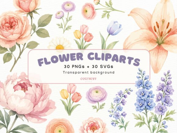 Download Flowers Watercolor Cliparts, Pastel PNG - Watercolor Collection