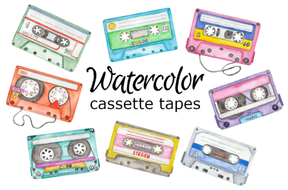 Download Watercolor Clipart Retro Cassette Tapes - Watercolor Collection