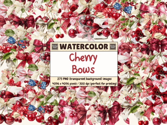 Download Cherry Bows Watercolor Clipart - Watercolor Collection