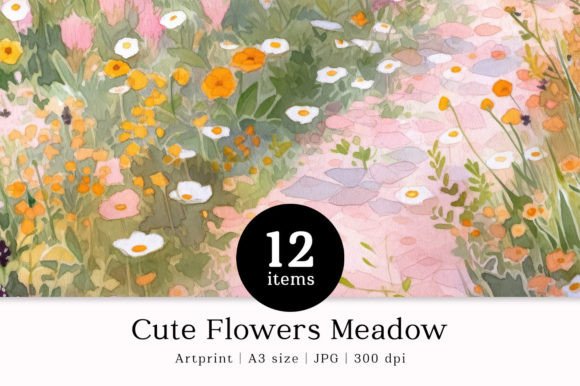 Download Cute Flowers Meadow Watercolor A3 Prints - Watercolor Collection