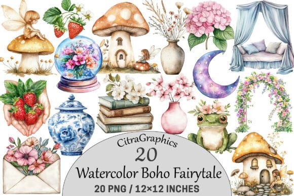 Download Watercolor Boho Fairytale Clipart. - Watercolor Collection