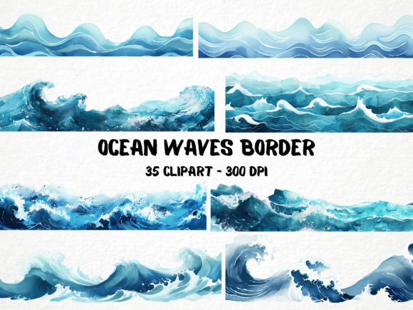 Download Watercolor Ocean Waves Borders - Watercolor Collection