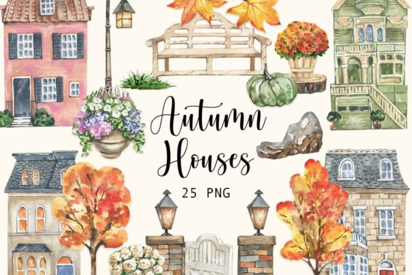 Download Watercolor Autumn Houses Clipart - Watercolor Collection