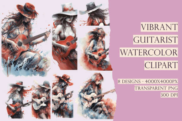 Download Boho Watercolor Art Women Guitarists PNG - Watercolor Collection