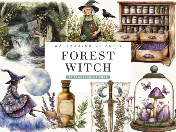 Download Watercolor Forest Witch Clipart - Watercolor Collection