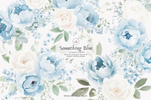 Download Watercolor Blue Florals Wedding Bouquets - Watercolor Collection
