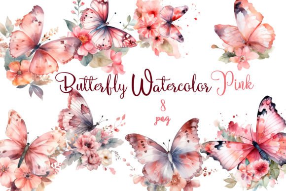 Download Pinc Watercolor Butterflies Sublimations - Watercolor Collection