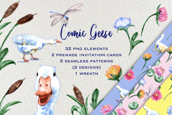 Download Watercolor Comic Geese Clip Art Set - Watercolor Collection