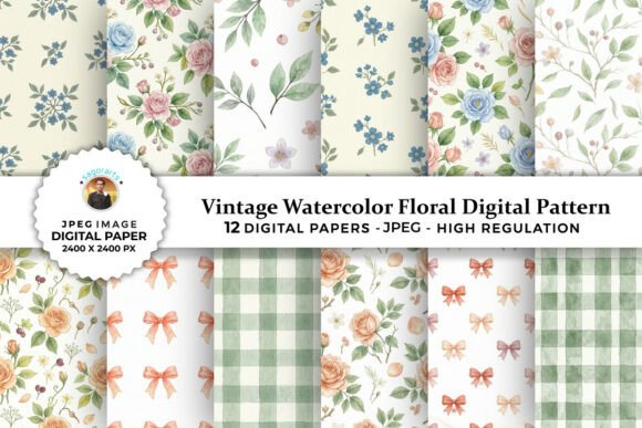 Download Vintage Watercolor Floral Digital Papers - Watercolor Collection