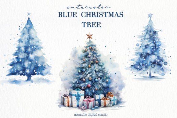 Download 9 Watercolor Blue Christmas Tree Clipart - Watercolor Collection