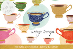 Download Vintage Teacup Clipart Set - Vintage & Golden Style - Watercolor Circles Included - INSTANT DOWNLOAD - Watercolor Collection