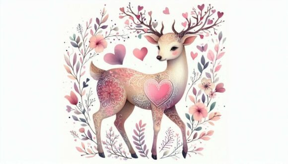 Download Watercolor Deer Heart Antlers - Watercolor Collection
