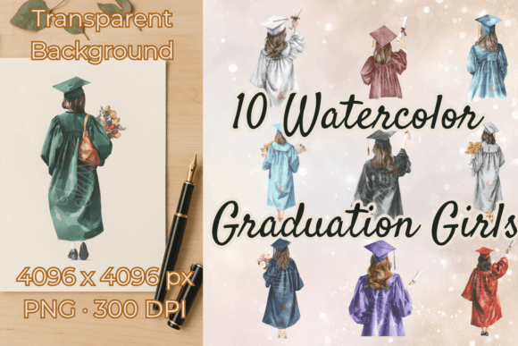 Download Graduation Watercolor Clipart Girl PNG - Watercolor Collection