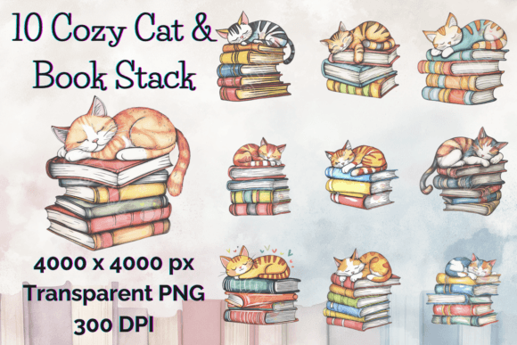 Download Watercolor Sleeping Cat Clipart Book PNG - Watercolor Collection