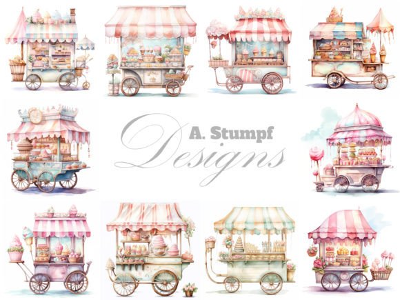 Download Ice Cream Cart Clipart Watercolor Set - Watercolor Collection