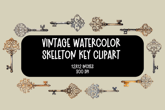 Download Vintage Watercolor Skeleton Keys Clipart - Watercolor Collection