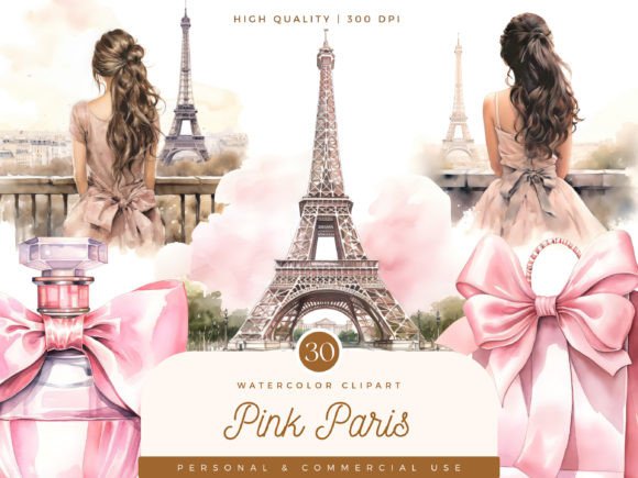 Download Watercolor Pink Paris Clipart Bundle - Watercolor Collection