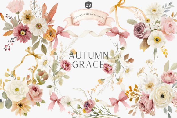 Download Autumn Florals Watercolor Bouquets Png - Watercolor Collection