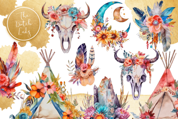 Download Watercolor Bohemian Clipart Set - Watercolor Collection
