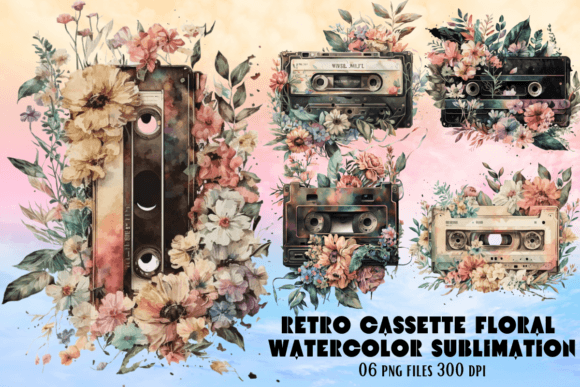 Download Retro Cassette Floral Watercolor Set - Watercolor Collection