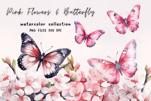 Download Pink Flower Butterfly Watercolor - Watercolor Collection