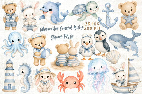 Download Watercolor Coastal Baby Clipart PNG - Watercolor Collection