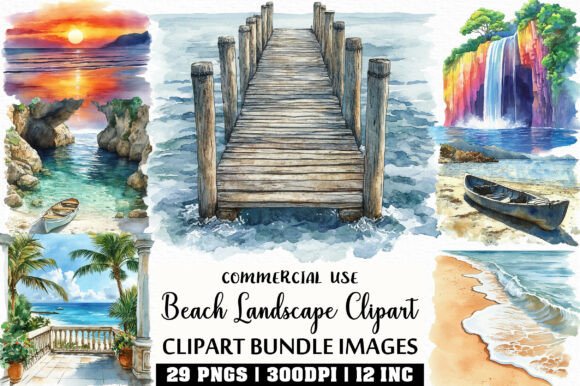 Download Watercolor Beach Landscape Clipart - Watercolor Collection