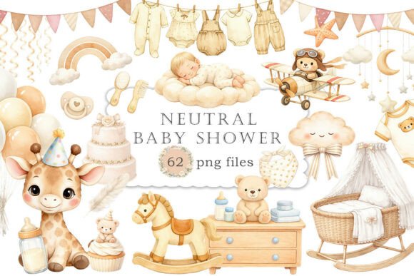 Download Neutral Baby Shower Clipart Watercolor - Watercolor Collection