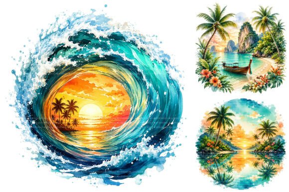 Download Watercolor Tropical Beach Summer Clipart - Watercolor Collection