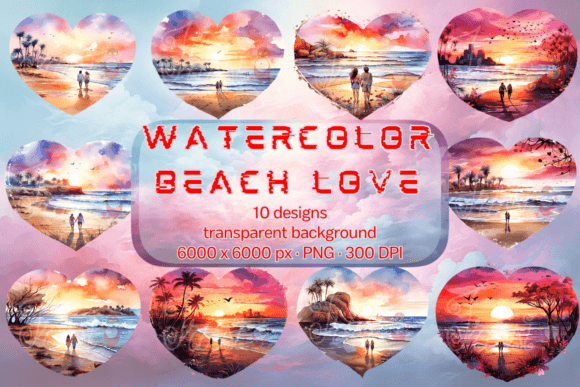 Download Heart Clip Art Watercolor Beach Love Set - Watercolor Collection