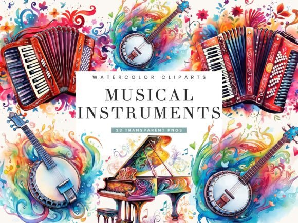 Download Watercolor Musical Instruments Clipart - Watercolor Collection
