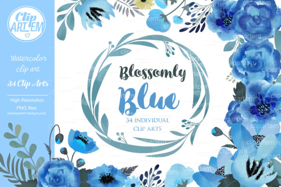 Download Floral Blue Clip Art, Watercolor Blue - Watercolor Collection