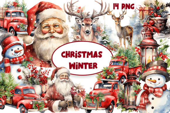 Download Watercolor Christmas Vintage Clipart - Watercolor Collection