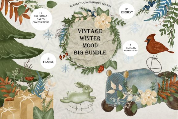 Download VINTAGE WATERCOLOR CHRISTMAS WINTER BIG - Watercolor Collection
