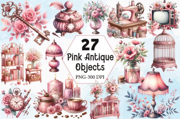 Download Watercolor Pink Antique Objects Clipart - Watercolor Collection