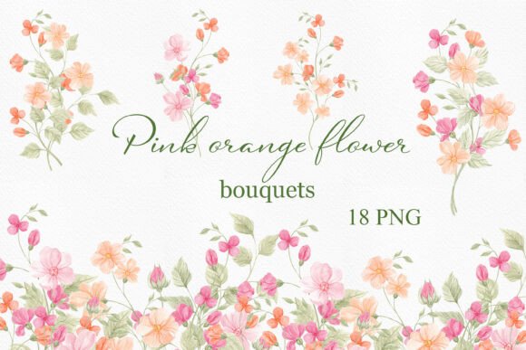 Download Watercolor Pink Orange Flower Bouquets - Watercolor Collection