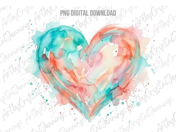 Download Boho Watercolor Alcohol Ink Heart PNG - Watercolor Collection