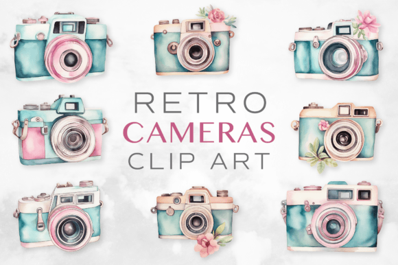 Download Retro Clip Art - Watercolor Cameras No.2 - Watercolor Collection