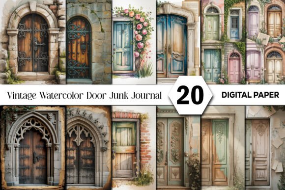 Download Vintage Watercolor Door Junk Journal Kit - Watercolor Collection