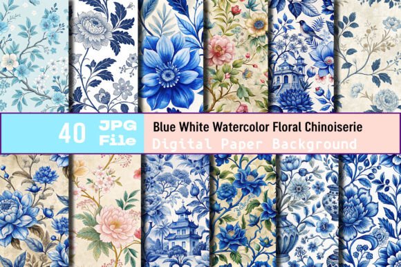 Download Blue White Watercolor Floral Chinoiserie - Watercolor Collection